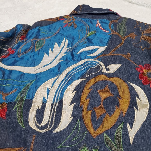 Chicos Denim Embroidery Art to Wear Jacket Women Large Statement Artsy Grandma - Picture 7 of 14